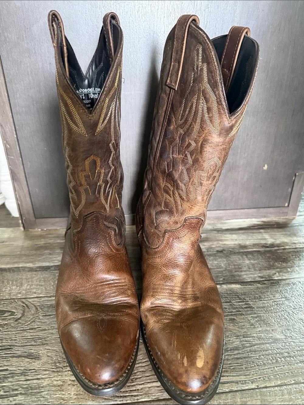 🌟Laredo 🌟Brown Embroidered Leather Cowboy Men Boots, 10.5 D